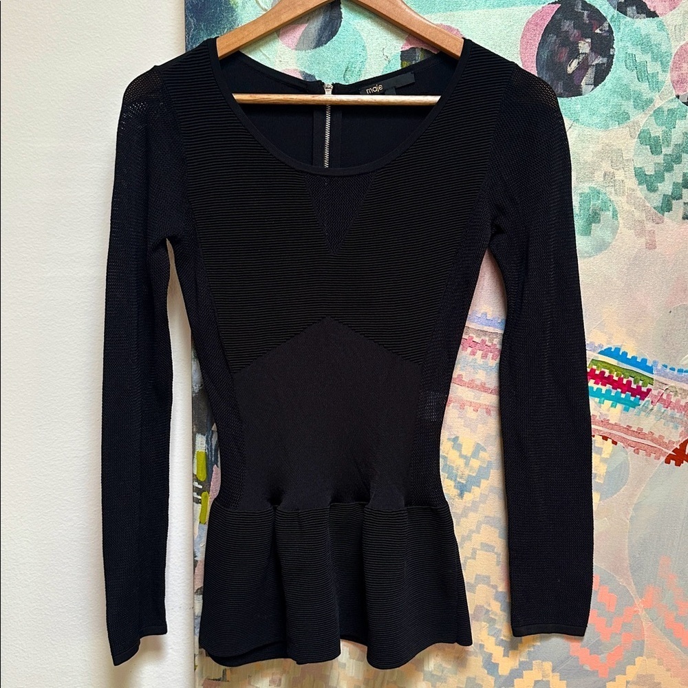 Maje Black Datchye stretch-knit peplum top - Picture 9 of 12